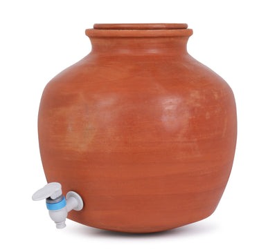 Terracotta Clay Water Pot 12 Litres | Earthenware Matka with Tap & Lid
